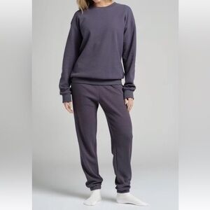 Comfrt Lounge Set Stone Blue Waffle Knit Sweatshirt + Pants Loungewear